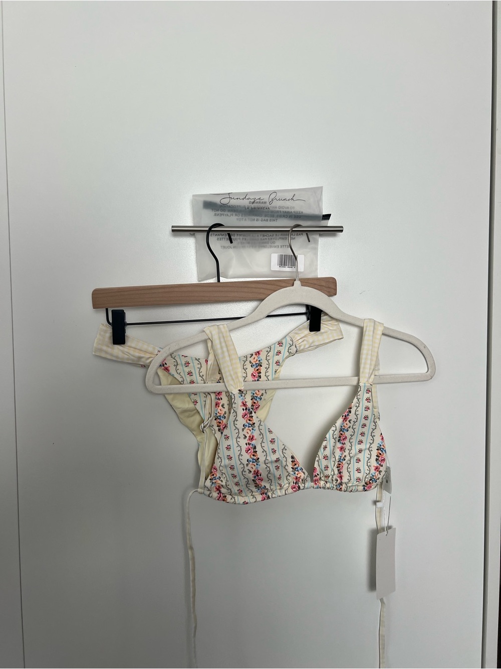 Zara Cream Floral Stripe Triangle Bikini Top
